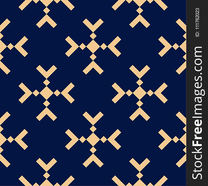 Golden blue geometric ornament. Seamless pattern