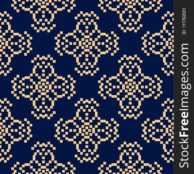 Golden floral seamless pattern on blue background