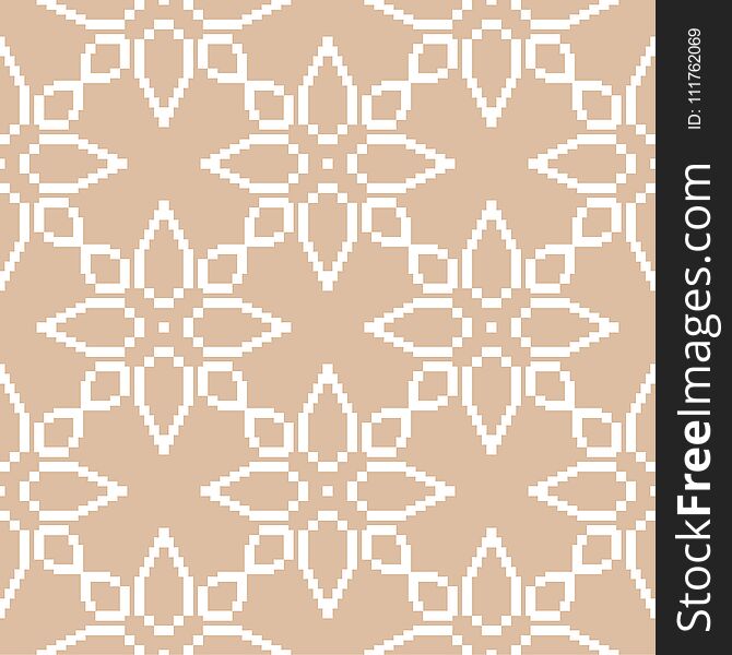 White floral ornament on beige background. Seamless pattern for textile and wallpapers. White floral ornament on beige background. Seamless pattern for textile and wallpapers