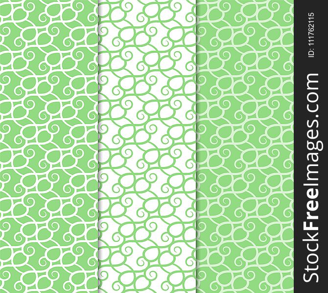 Abstract seamless patterns. Green backgrounds for textile and fabrics