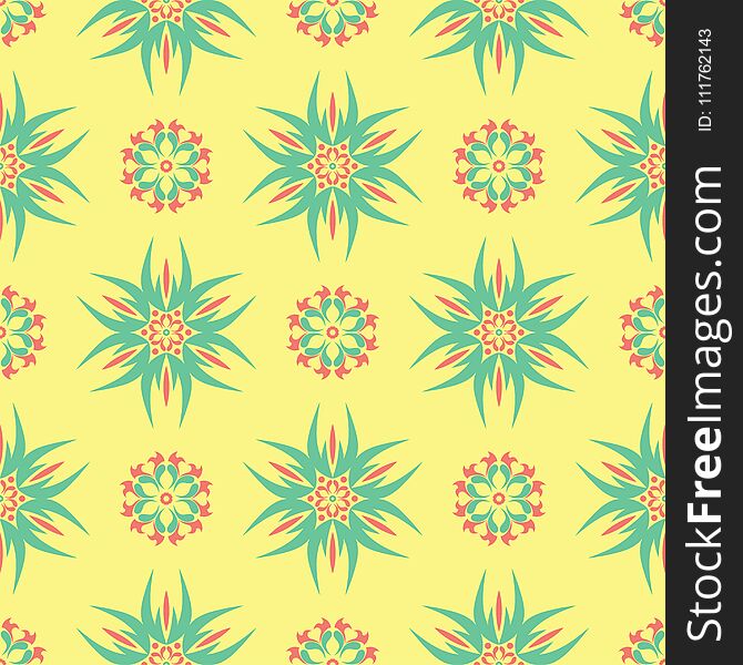 Floral seamless pattern. Bright colored background with pink and green flower elements