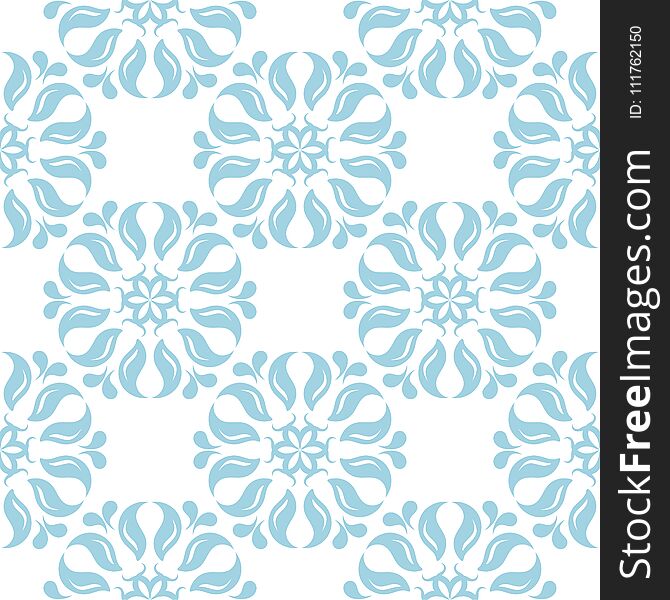 Blue floral ornament on white background. Seamless pattern for textile and wallpapers. Blue floral ornament on white background. Seamless pattern for textile and wallpapers