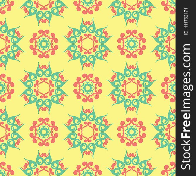 Multi colored seamless floral background. Pink blue green and yellow pattern