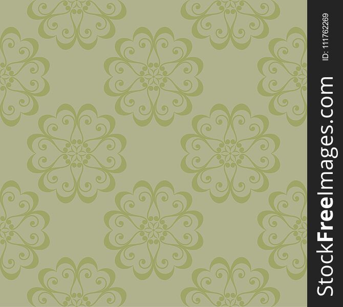 Olive green floral ornamental design. Seamless pattern for textile and wallpapers