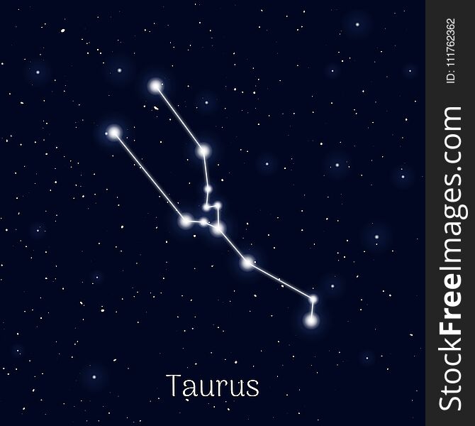 Sign zodiac taurus, night sky background, realistic. Astrological symbol of stubbornness, discretion and independence. Vector illustration of ancient sacral theme