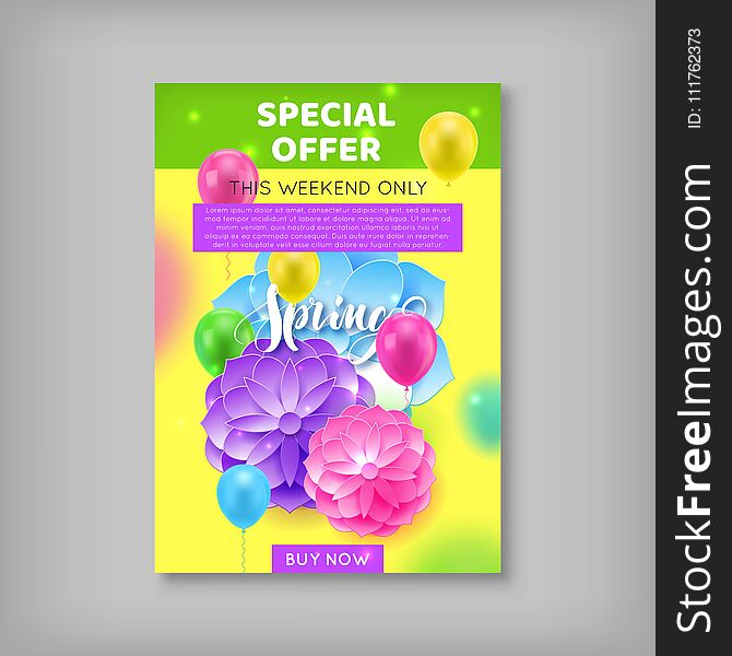 Flyer, Spring Sale, Discount, Flower, Balloon Background