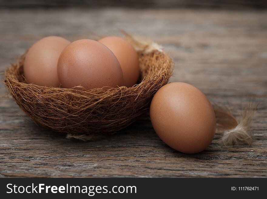 Still life-Eggs on nest arranged in a rustick scene, Egg is beneficial to the body, Food concept.