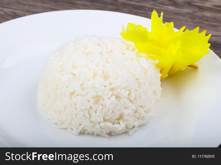 Hot long Steamed rice on the plate