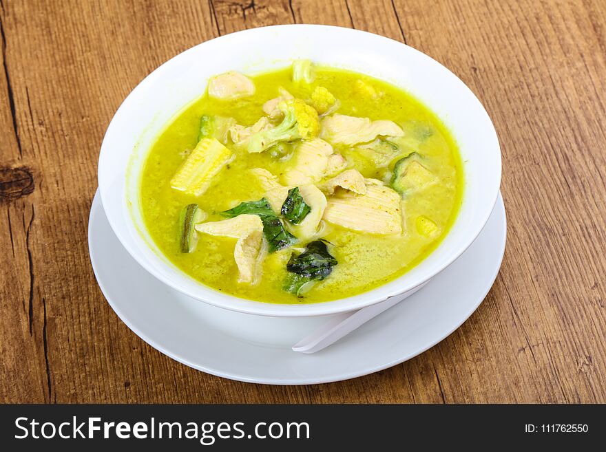 Green curry with chicken and eggplant - Asian cuisine