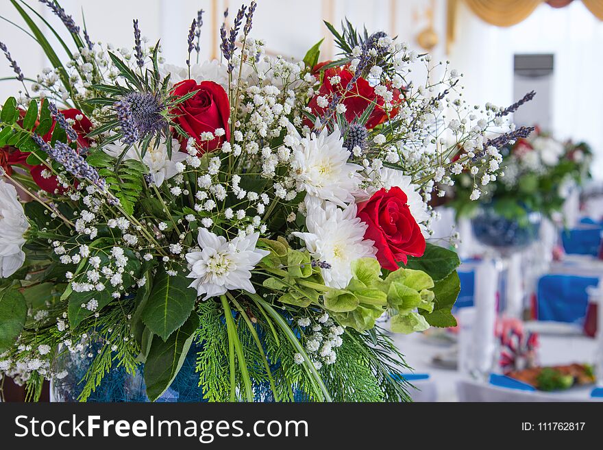 Beautiful colorful flower bouquet in glass vase