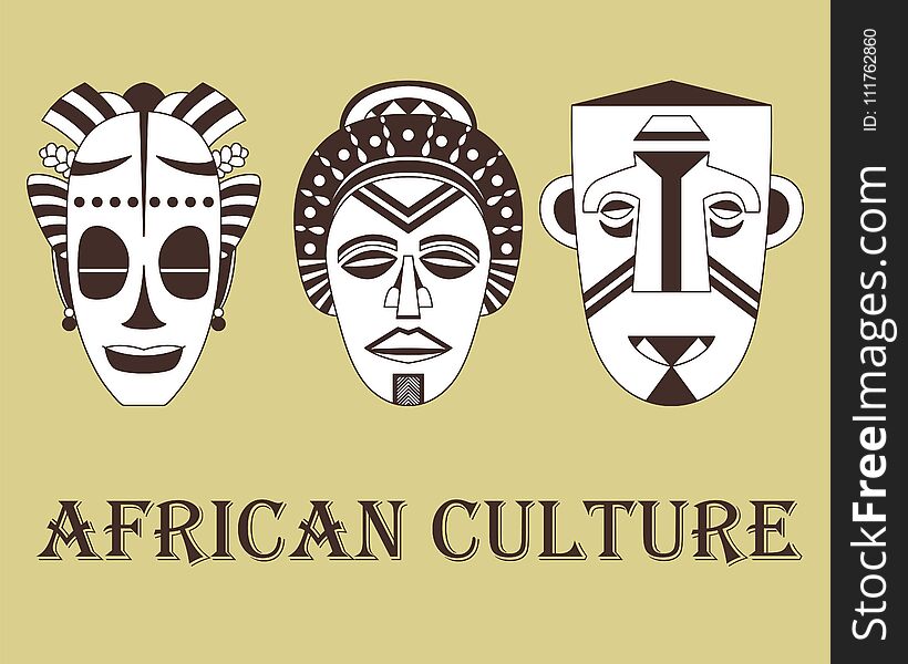 Set of three traditional African masks on a beige background.