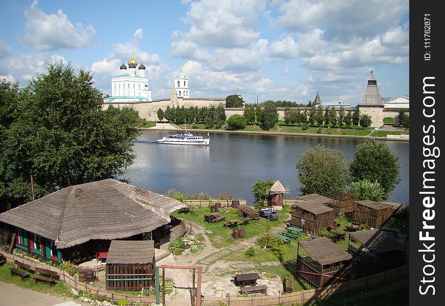 The SlovenianView Of The Pskov Kremlin And Trinity Cathedral. Springs Near Izborsk Fortress