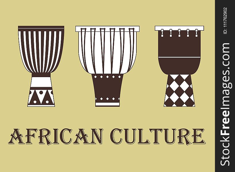 Set of three traditional African drums