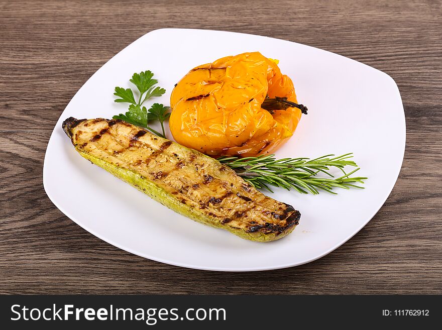 Grilled zucchini with pepper and fresh rosemary