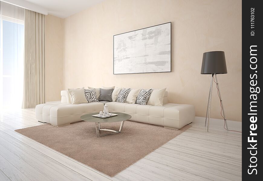 Mock up an exclusive living room with a corner beige sofa.