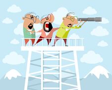 Three Men On A Watchtower Royalty Free Stock Photography Three Men On A Watchtower Royalty Free Stock Photography