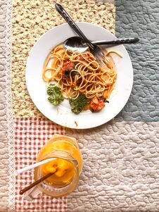 Spaghetti Orange Smoothie In Jar Royalty Free Stock Photography