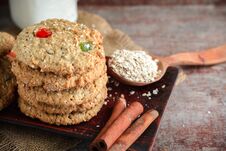 Oatmeal Cookies On A Wooden Table Royalty Free Stock Photos