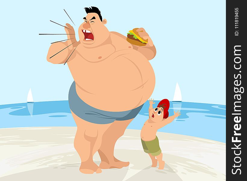 Vector illustration of a funny situation on the beach