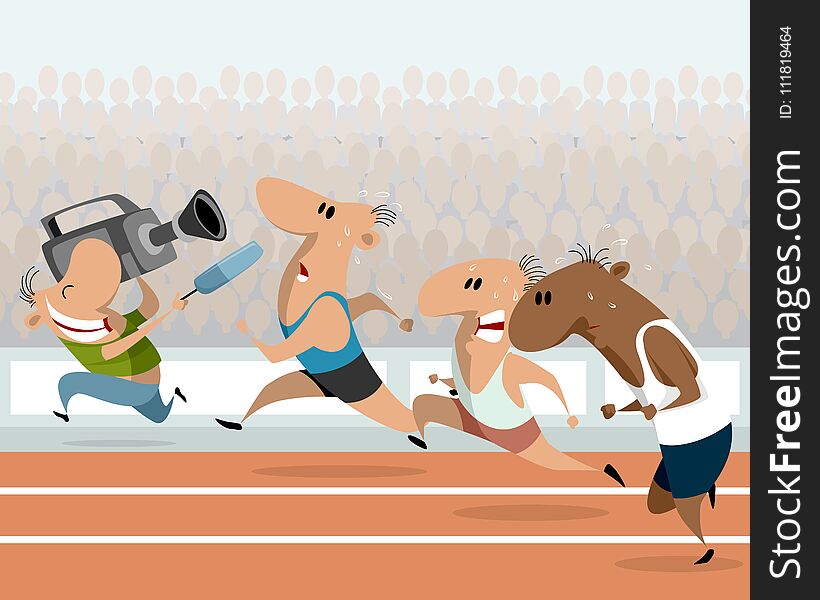 Vector illustration of running athletes and correspondent