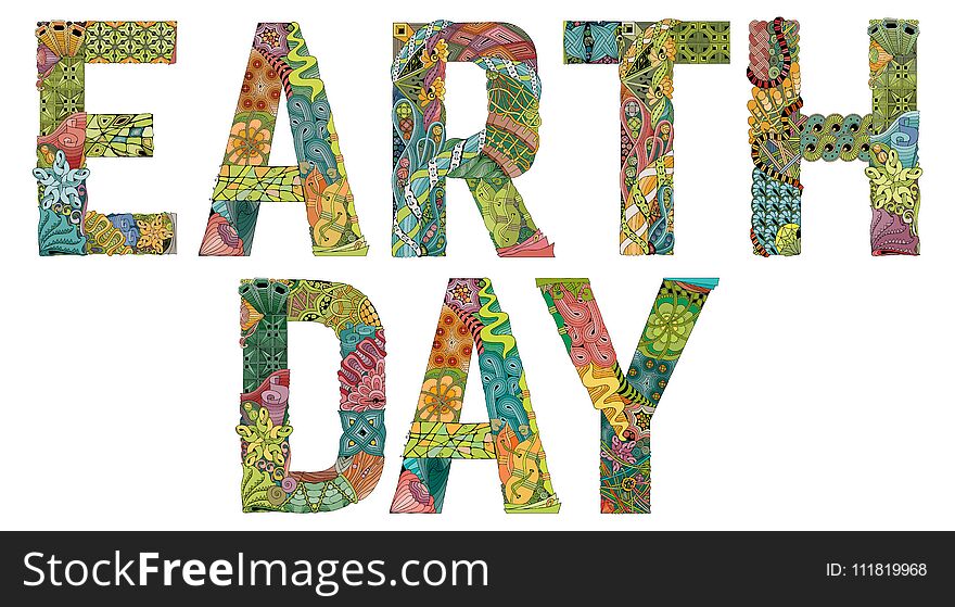 Hand-painted art design. Hand drawn illustration words earth day for t-shirt and other decoration. Hand-painted art design. Hand drawn illustration words earth day for t-shirt and other decoration