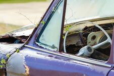 Front View And Steering Wheel Of An Abandoned Car. Stock Images Front View And Steering Wheel Of An Abandoned Car. Stock Images