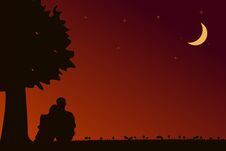 Black Silhouette. Lovers Sit To Hug Royalty Free Stock Images Black Silhouette. Lovers Sit To Hug Royalty Free Stock Images