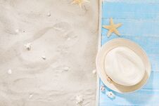 Top View Straw Hat Copy Space Travel Vacation Summer Background Stock Image