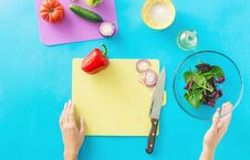 Woman Hands Cooking Summer Vegetarian Salad Healthy Food Diet Food Royalty Free Stock Images