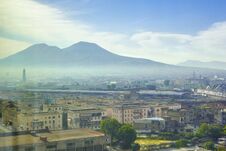 Vesuvius Volcano And The City Of Naples In Morning Haze, Mist In Early Morning, Naples, Campania, Italy Stock Photos