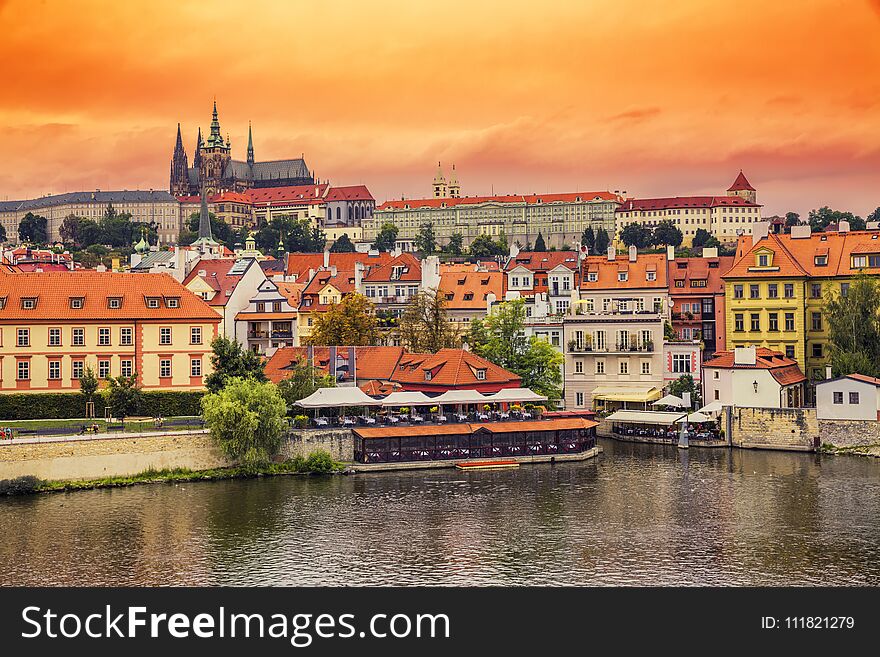 Beautiful evening sunset scenery Of the Old Tow×ž in Prague, Czech Republic