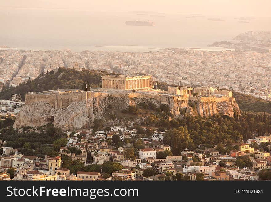 View of the capital of Greece from Lycabettus Hill, the highest peak in Athens. View of the capital of Greece from Lycabettus Hill, the highest peak in Athens