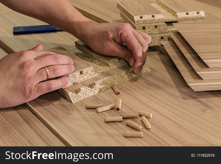 Board chipboard cut parts for furniture production close-up