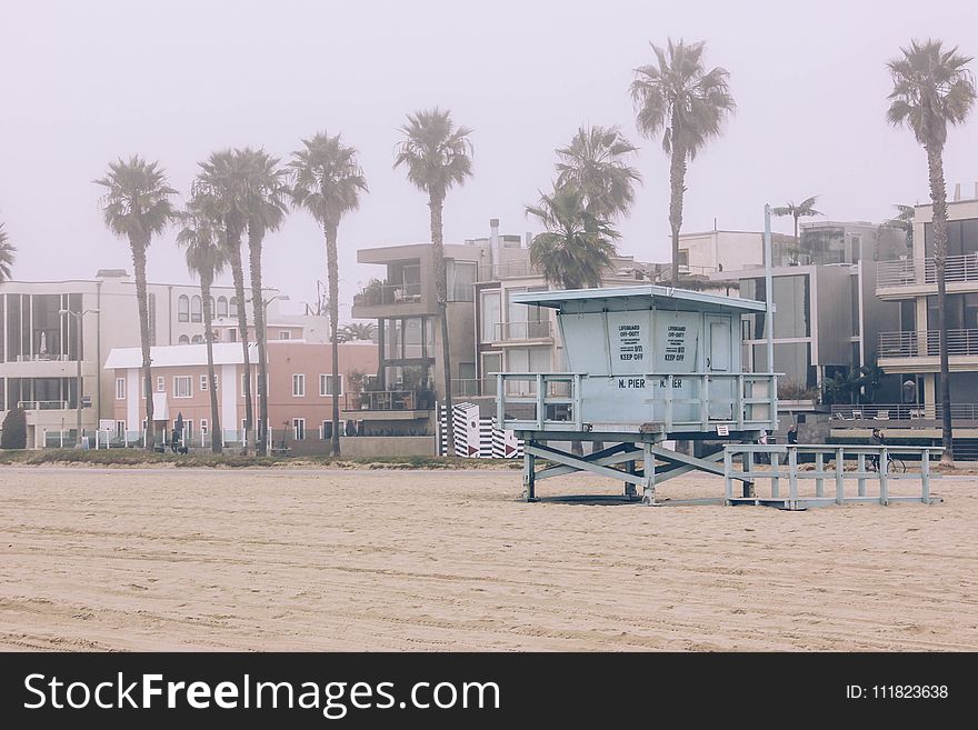 Gray Lifeguard House on Beach