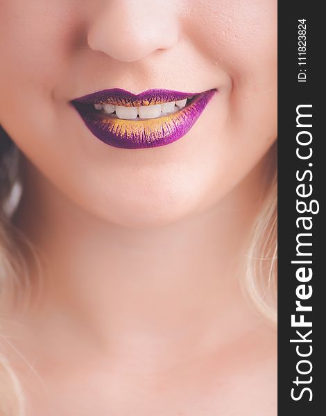 Women&#x27;s Purple and Yellow Lips