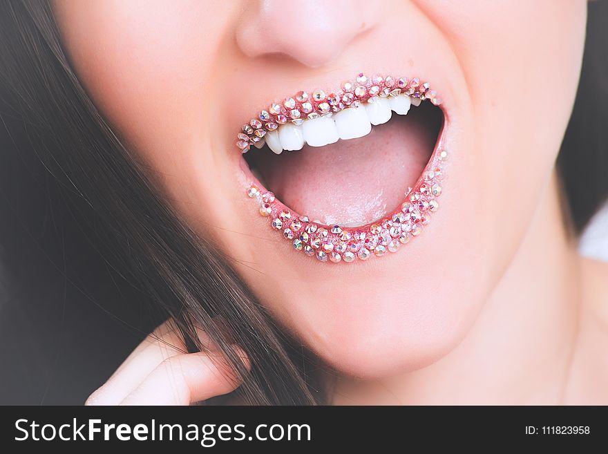 Woman in Clear Gemstone Studded Lipstick