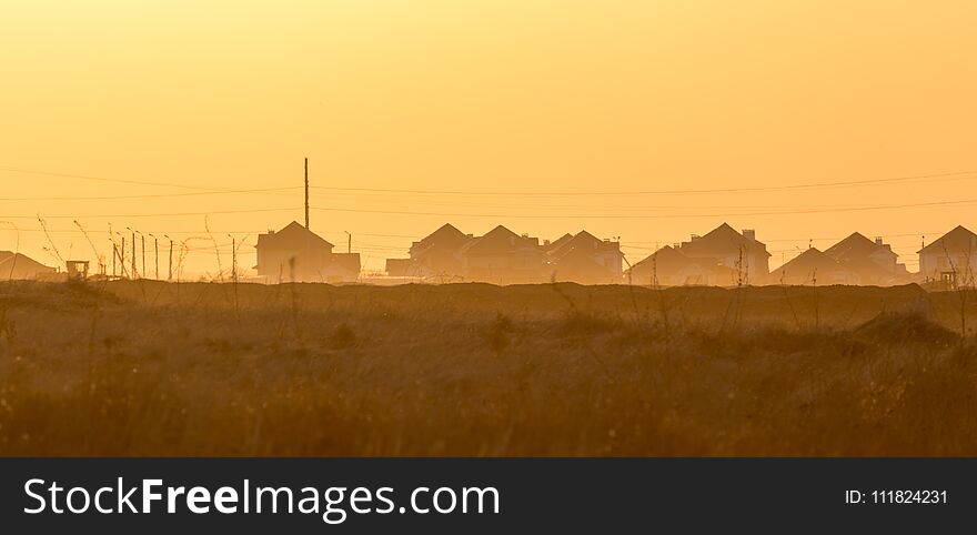 House at sunset . Photo of an abstract texture