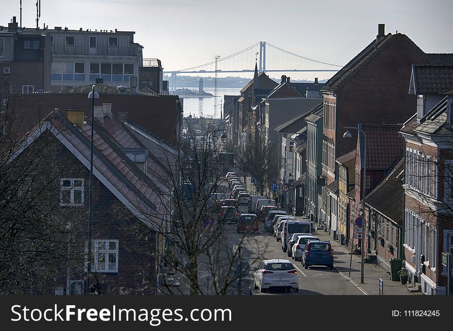 High Up View Over Fredericia City A Beautiful Cold Winter Day