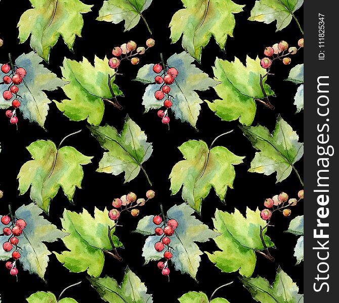 Currant Leaves Pattern In A Watercolor Style.