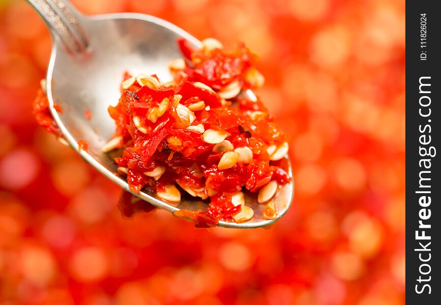Background chopped red chilli . Photos in the studio