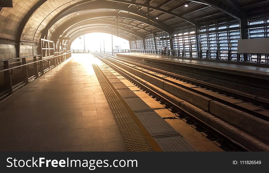 Train station with sunset background. Train station with sunset background