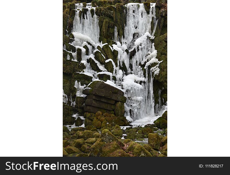 Closeup of iced waterfall in Kassel, Germany