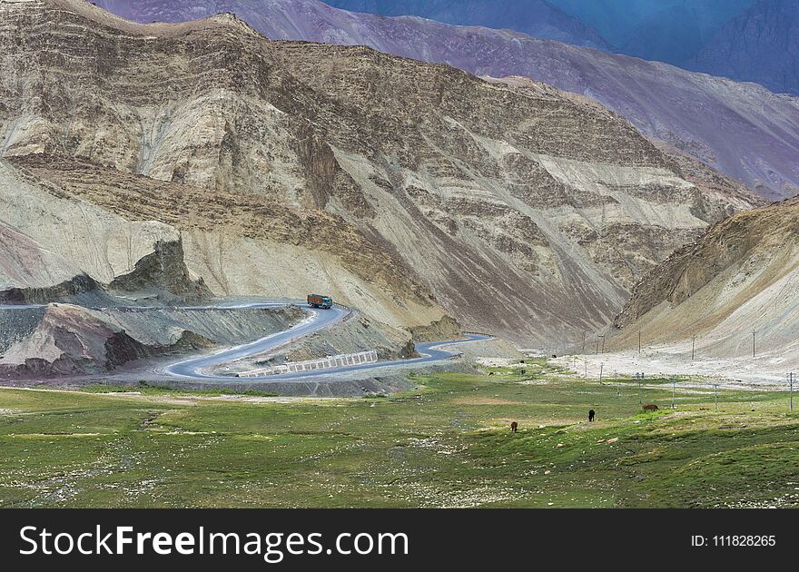 Colourful mountains on the way to leh india