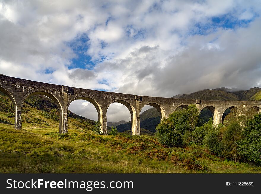 Glenfinnan Viaduct in Scottish Highlands in autumn
