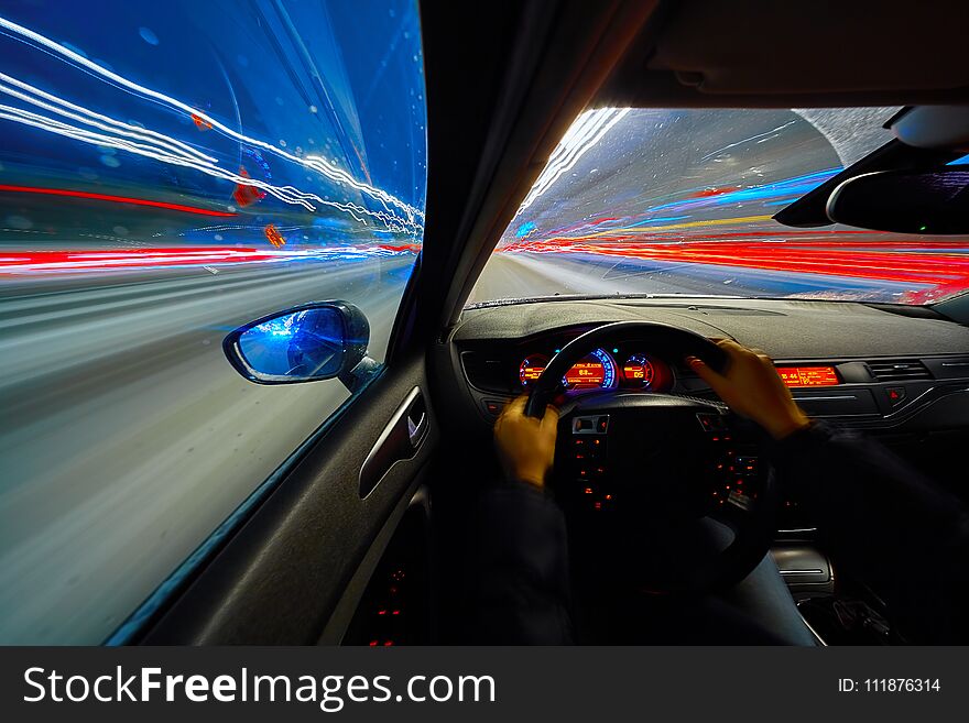 Speed movement car view from the interior