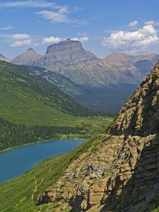 Trail Cut Into Cliff With Lake And Mountains Royalty Free Stock Photography Trail Cut Into Cliff With Lake And Mountains Royalty Free Stock Photography