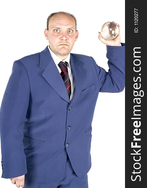 Businessman holding aglobe in his hand. Businessman holding aglobe in his hand