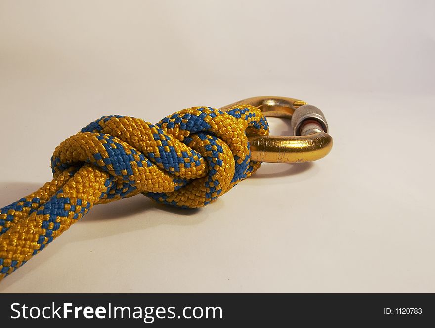 Climber rope and carabiner. Climber rope and carabiner