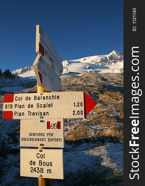 Tourist signs in the mountains