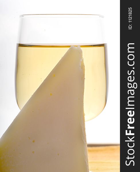 CHEESE AND WINE  on a studio white background